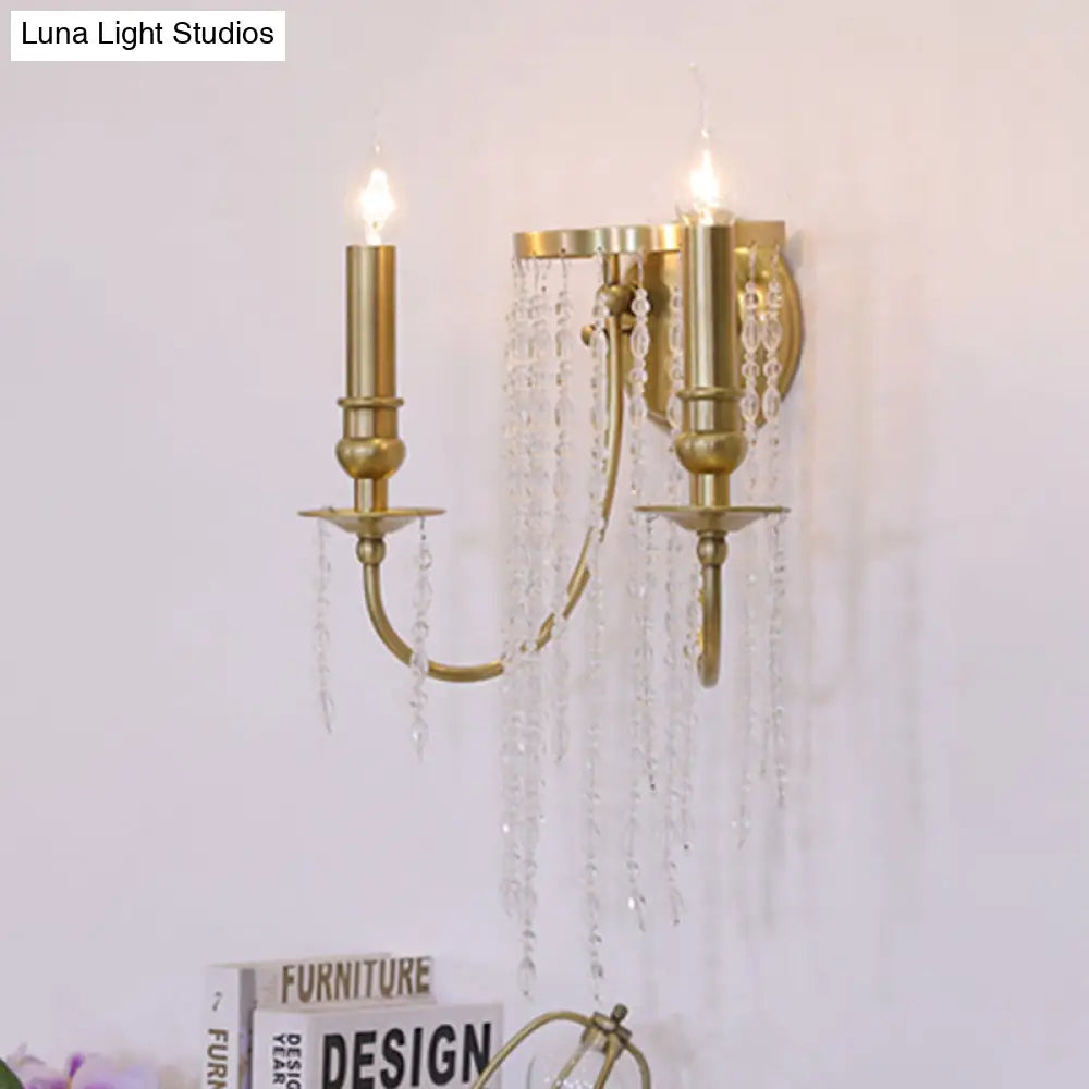 DecorBites™ Modern Gold Sconce Light: 1/2 Lights Corridor Wall Lamp with Elegant Metal Candle Design and Crystal Strand Decoration