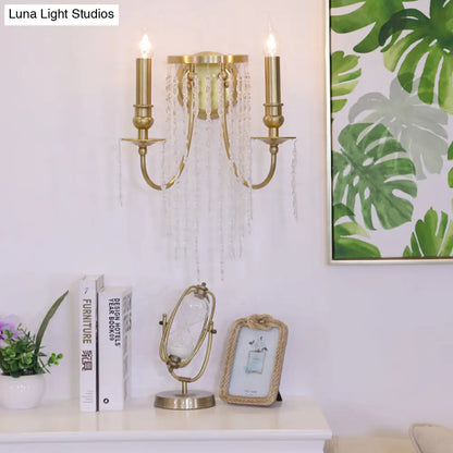 DecorBites™ Modern Gold Sconce Light: 1/2 Lights Corridor Wall Lamp with Elegant Metal Candle Design and Crystal Strand Decoration