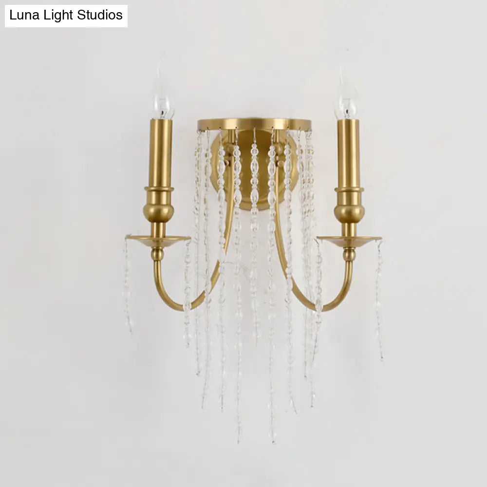 DecorBites™ Modern Gold Sconce Light: 1/2 Lights Corridor Wall Lamp with Elegant Metal Candle Design and Crystal Strand Decoration