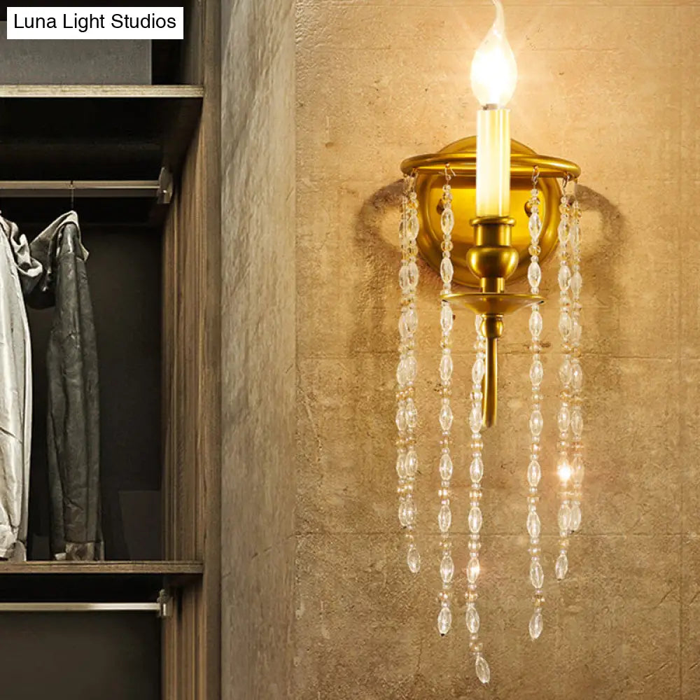 DecorBites™ Modern Gold Sconce Light: 1/2 Lights Corridor Wall Lamp with Elegant Metal Candle Design and Crystal Strand Decoration