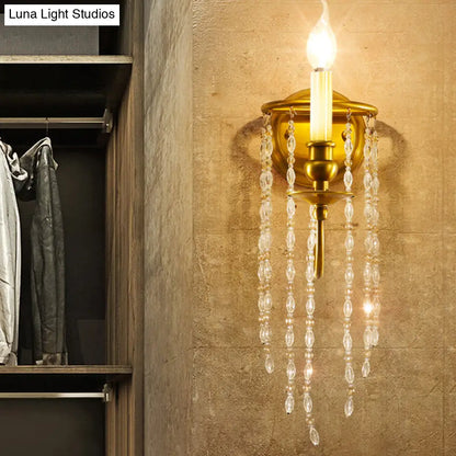 DecorBites™ Modern Gold Sconce Light: 1/2 Lights Corridor Wall Lamp with Elegant Metal Candle Design and Crystal Strand Decoration