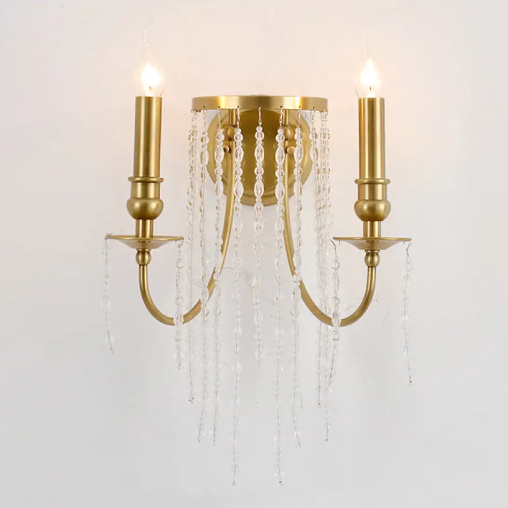 DecorBites™ Modern Gold Sconce Light: 1/2 Lights Corridor Wall Lamp with Elegant Metal Candle Design and Crystal Strand Decoration