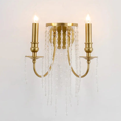 DecorBites™ Modern Gold Sconce Light: 1/2 Lights Corridor Wall Lamp with Elegant Metal Candle Design and Crystal Strand Decoration