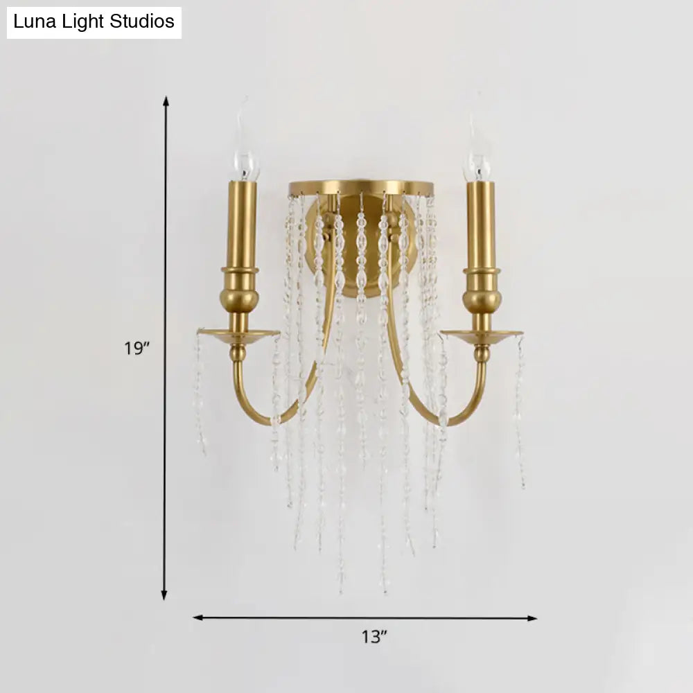 DecorBites™ Modern Gold Sconce Light: 1/2 Lights Corridor Wall Lamp with Elegant Metal Candle Design and Crystal Strand Decoration