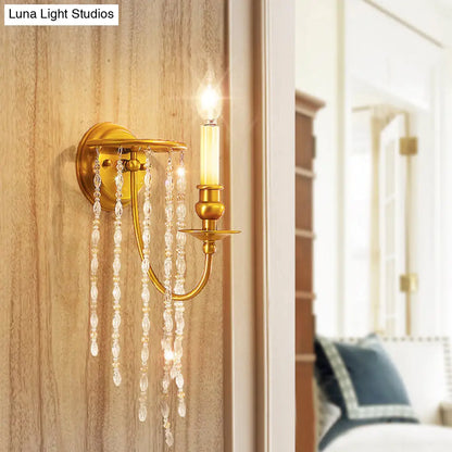 DecorBites™ Modern Gold Sconce Light: 1/2 Lights Corridor Wall Lamp with Elegant Metal Candle Design and Crystal Strand Decoration