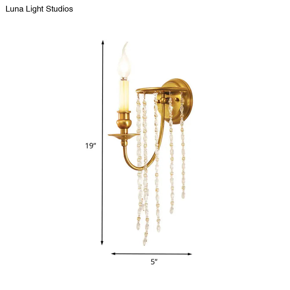 DecorBites™ Modern Gold Sconce Light: 1/2 Lights Corridor Wall Lamp with Elegant Metal Candle Design and Crystal Strand Decoration