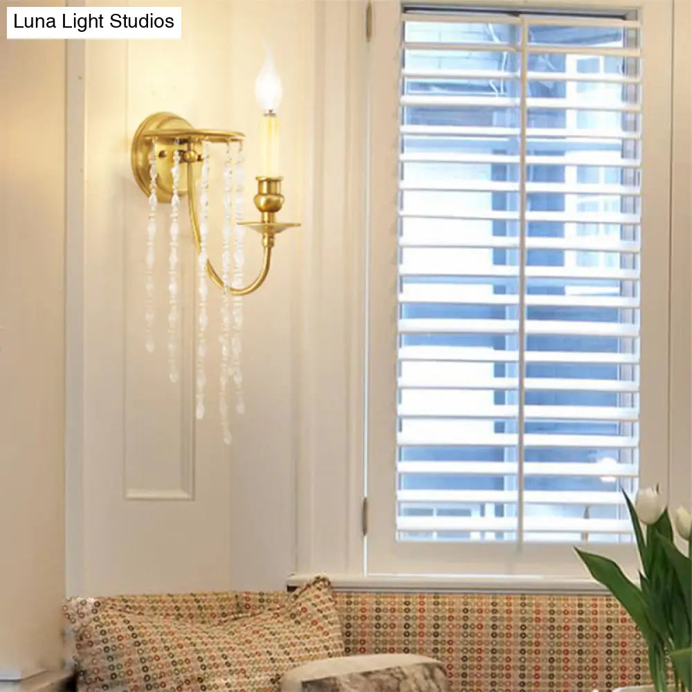 DecorBites™ Modern Gold Sconce Light: 1/2 Lights Corridor Wall Lamp with Elegant Metal Candle Design and Crystal Strand Decoration