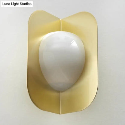 Modern gold sconce light with curved metal shade bedroom lamp