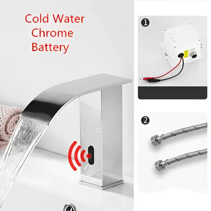 Modern gold sensor waterfall basin faucet bathroom hot cold mixer