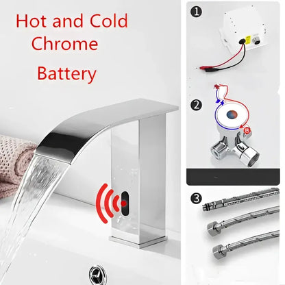 Modern gold sensor waterfall basin faucet bathroom hot cold mixer