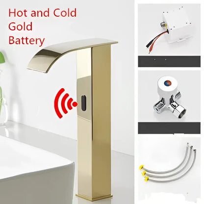 Modern gold sensor waterfall basin faucet bathroom hot cold mixer