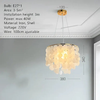 Modern gold shell chandelier living room layered pendant light