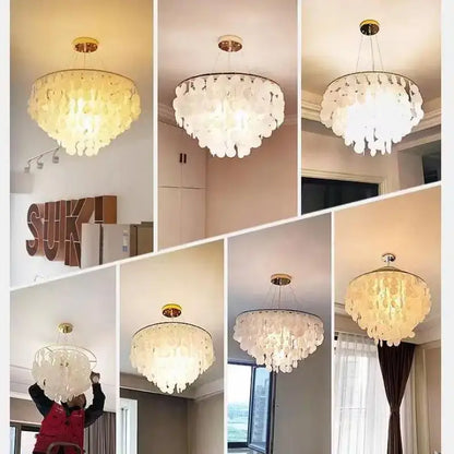 Modern gold shell chandelier living room layered pendant light