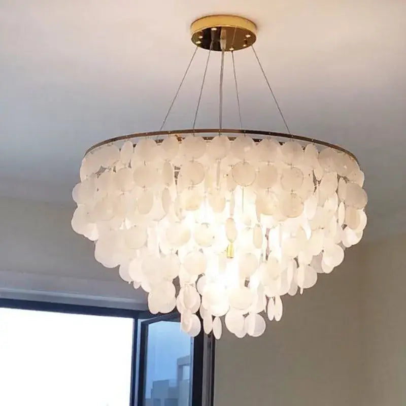 Modern gold shell chandelier living room layered pendant light