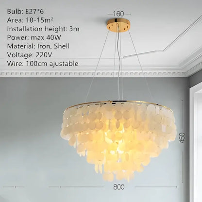 Modern gold shell chandelier living room layered pendant light