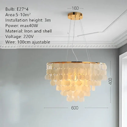 Modern gold shell chandelier living room layered pendant light
