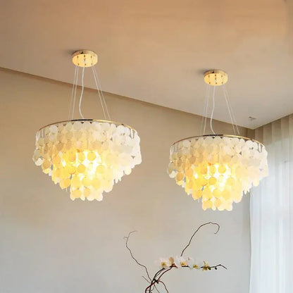 Modern gold shell chandelier living room layered pendant light