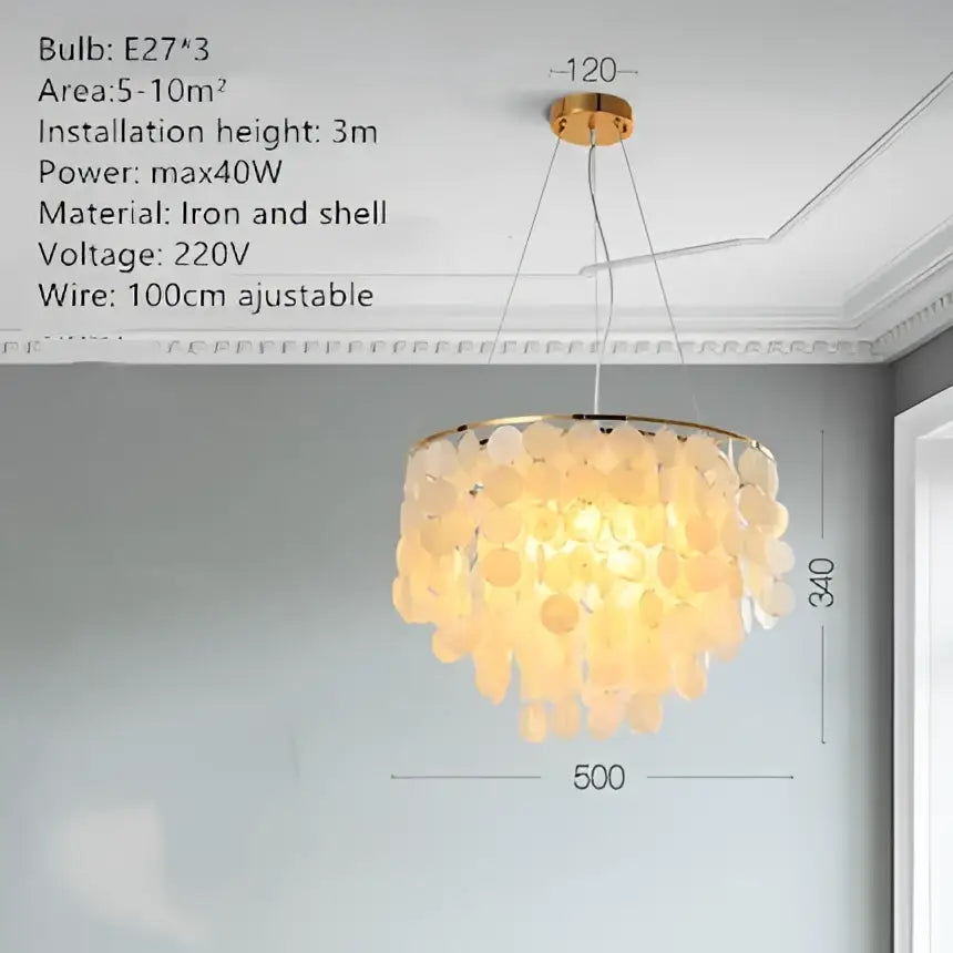 Modern gold shell chandelier living room layered pendant light