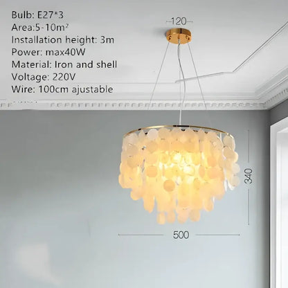 Modern gold shell chandelier living room layered pendant light