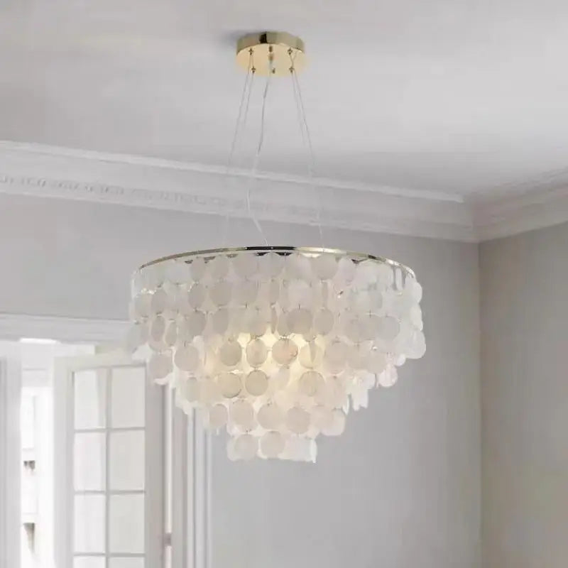 Modern gold shell chandelier living room layered pendant light