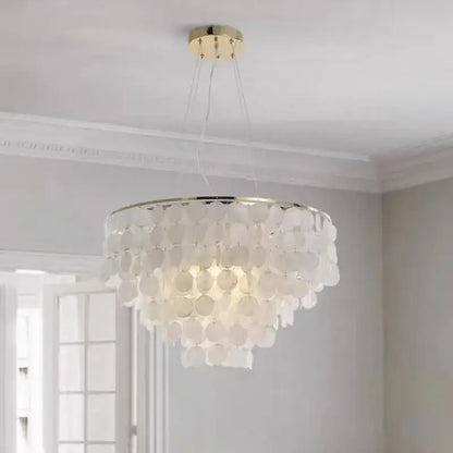 Modern gold shell chandelier living room layered pendant light