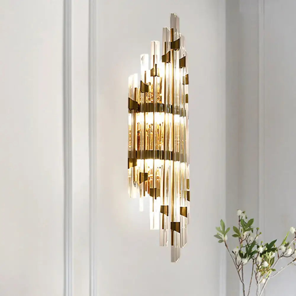 Modern gold shield 3-light wall sconce living room crystal rod light