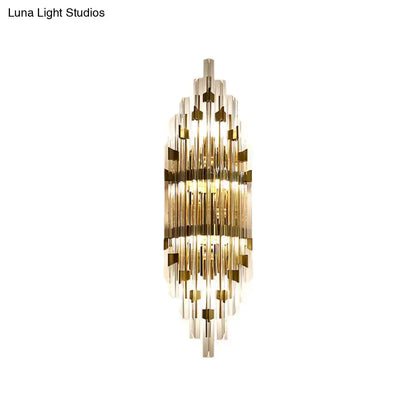 Modern gold shield 3-light wall sconce living room crystal rod light