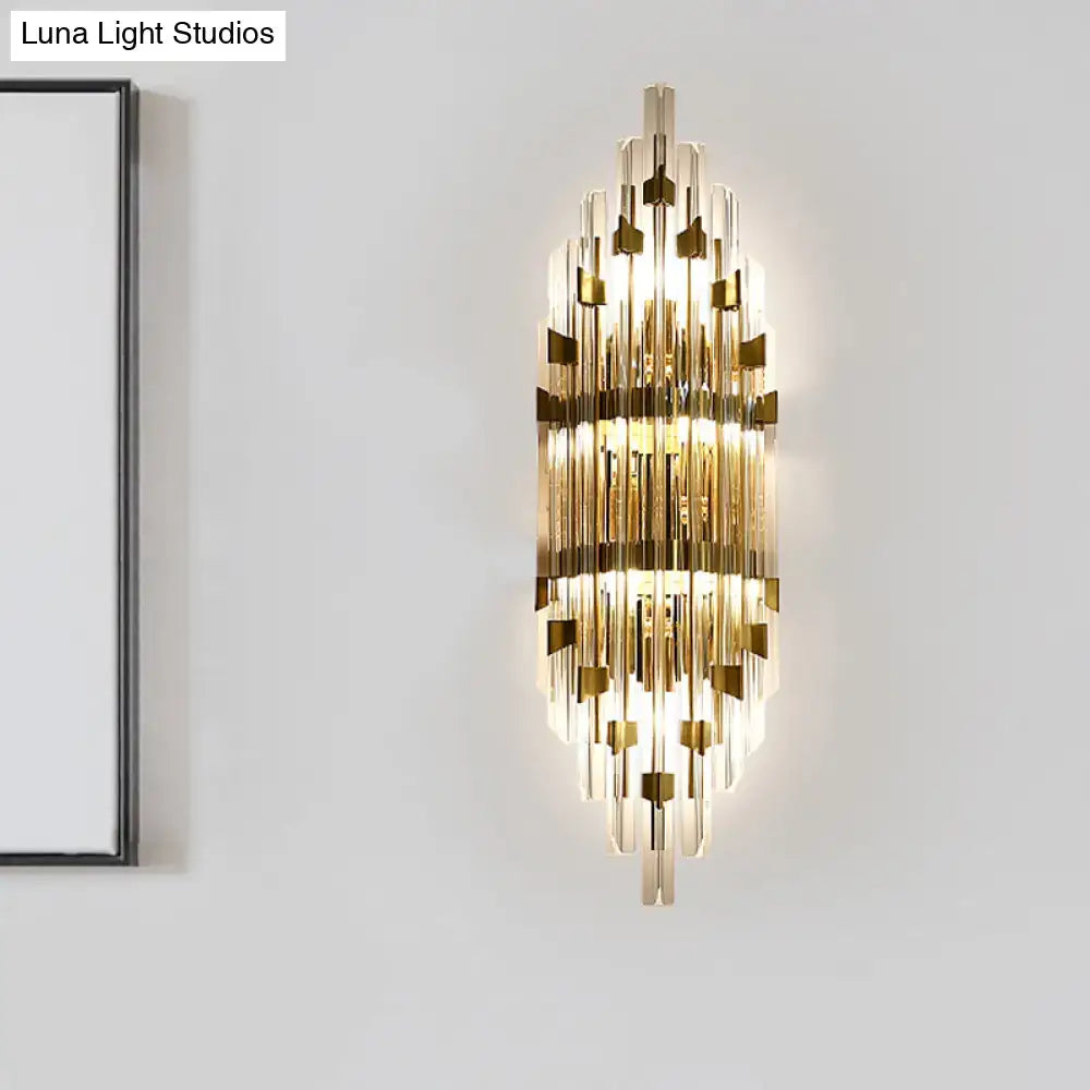 Modern gold shield 3-light wall sconce living room crystal rod light