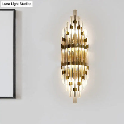 Modern gold shield 3-light wall sconce living room crystal rod light