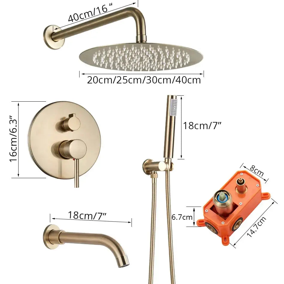 Modern gold shower faucet bathroom rainfall head and hand sprayer