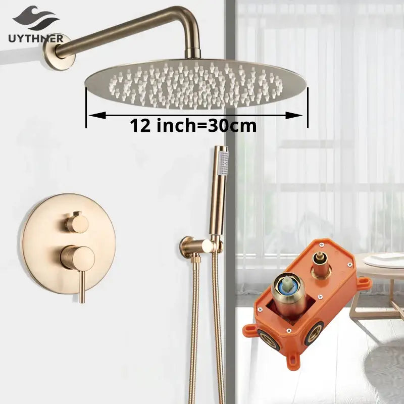 Modern gold shower faucet bathroom rainfall head and hand sprayer