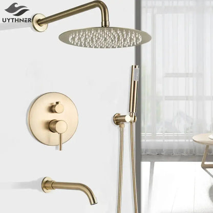 Modern gold shower faucet bathroom rainfall head and hand sprayer