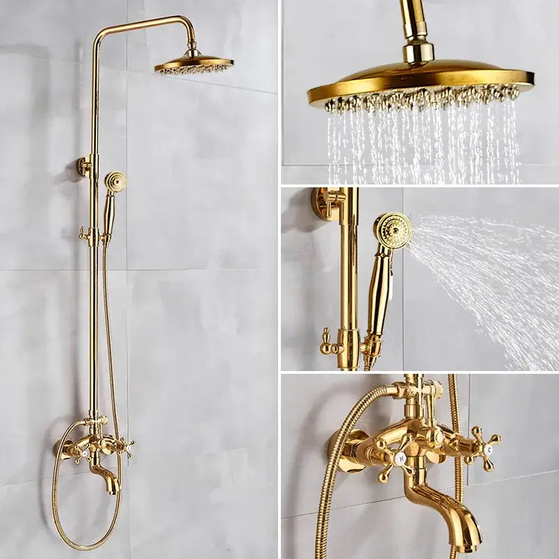Modern gold shower faucet set with ceramic handles bathroom system