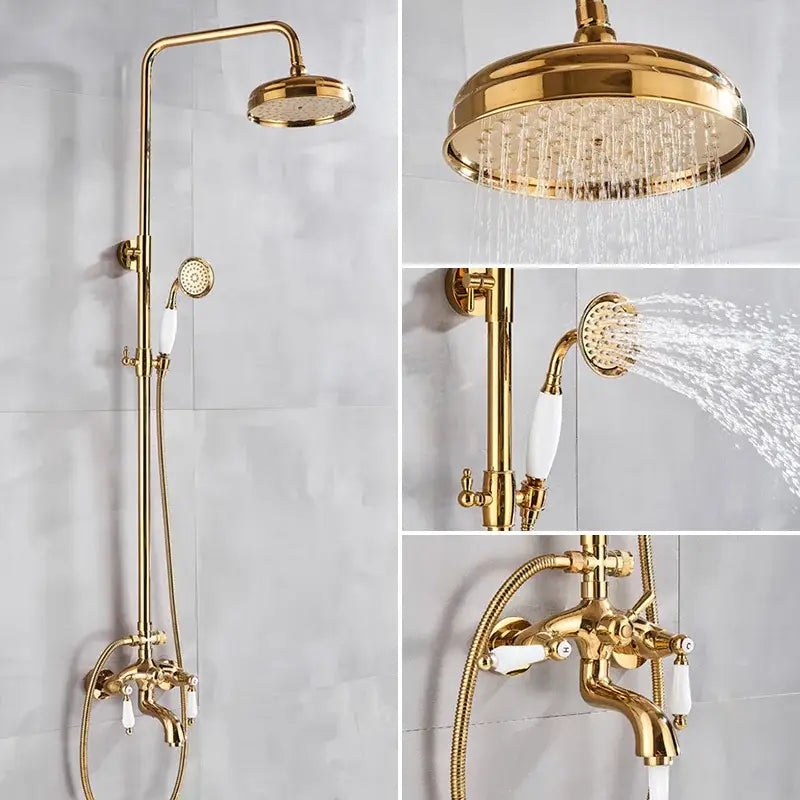 Modern gold shower faucet set with ceramic handles bathroom system