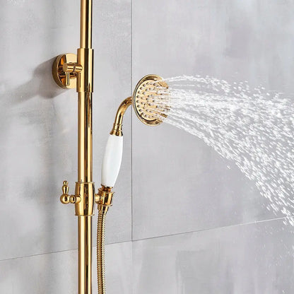 Modern gold shower faucet set with ceramic handles bathroom system