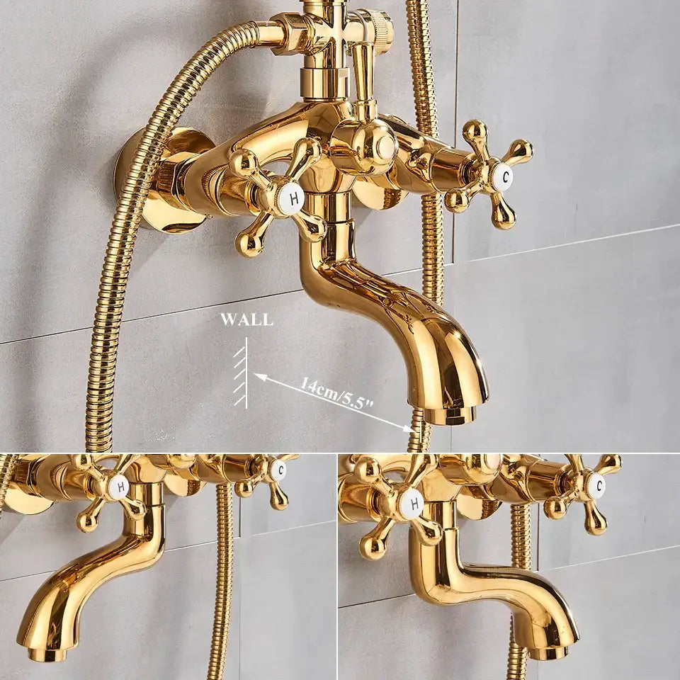 Modern gold shower faucet set with ceramic handles bathroom system