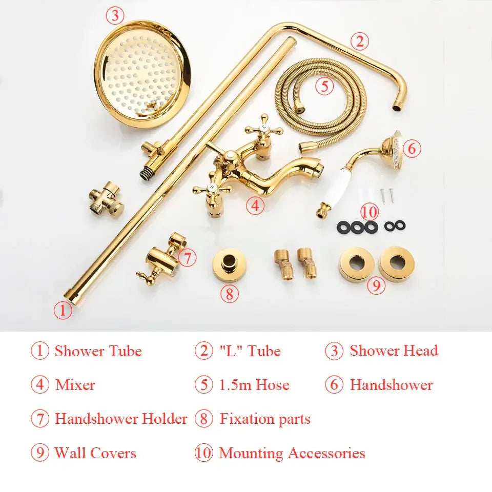 Modern gold shower faucet set with ceramic handles bathroom system