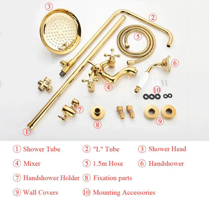 Modern gold shower faucet set with ceramic handles bathroom system