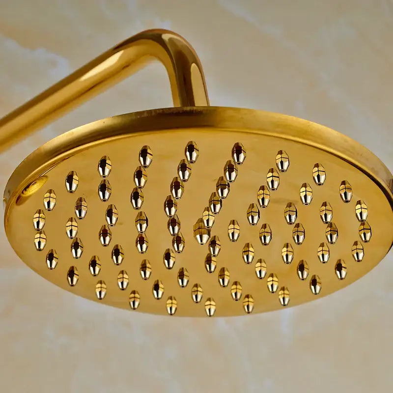 Modern gold shower mixer taps with rainfall head and handheld – bathroom