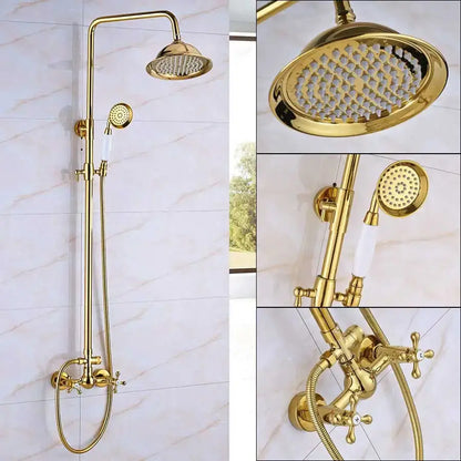 Modern gold shower mixer taps with rainfall head and handheld – bathroom