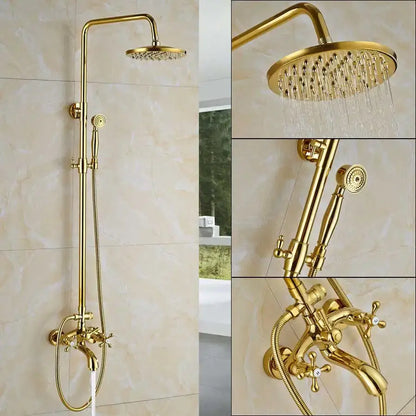 Modern gold shower mixer taps with rainfall head and handheld – bathroom