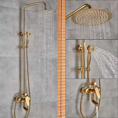 Modern gold shower mixer taps with rainfall head and handheld – bathroom
