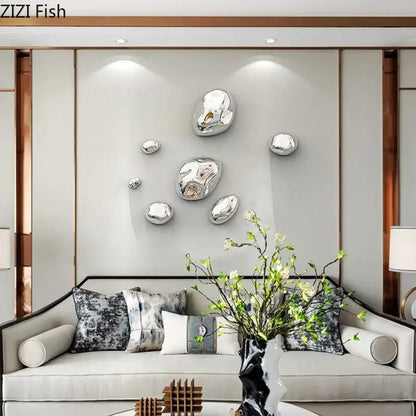 Modern gold & silver 3d stone wall ornaments living room decor