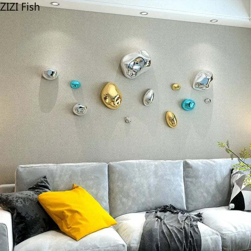Modern gold & silver 3d stone wall ornaments living room decor