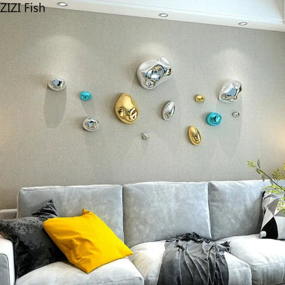 Modern gold & silver 3d stone wall ornaments living room decor