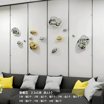 Modern gold & silver 3d stone wall ornaments living room decor