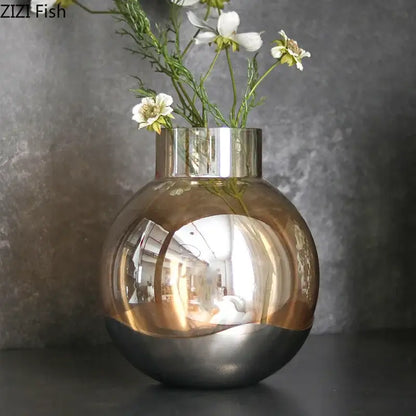 Modern gold & silver amber glass vase living room decor