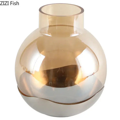 Modern gold & silver amber glass vase living room decor