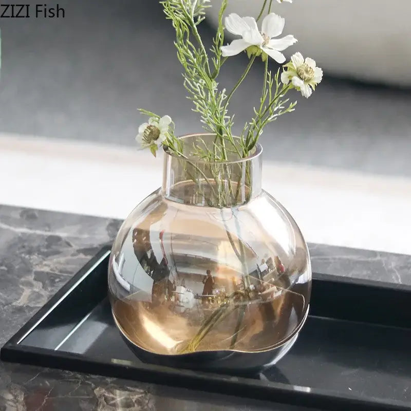 Modern gold & silver amber glass vase living room decor