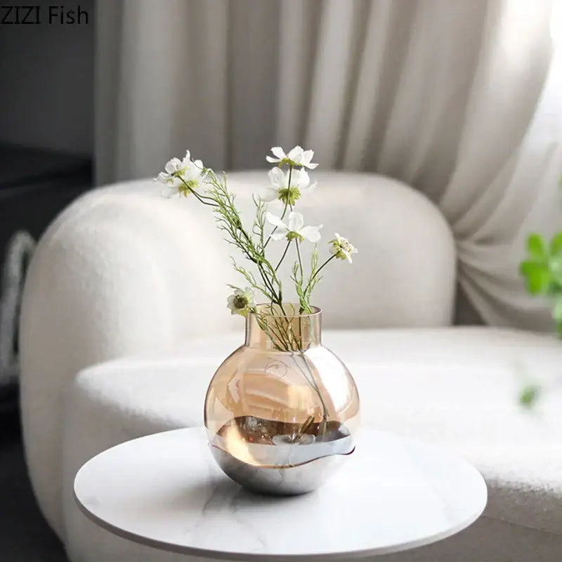 Modern gold & silver amber glass vase living room decor